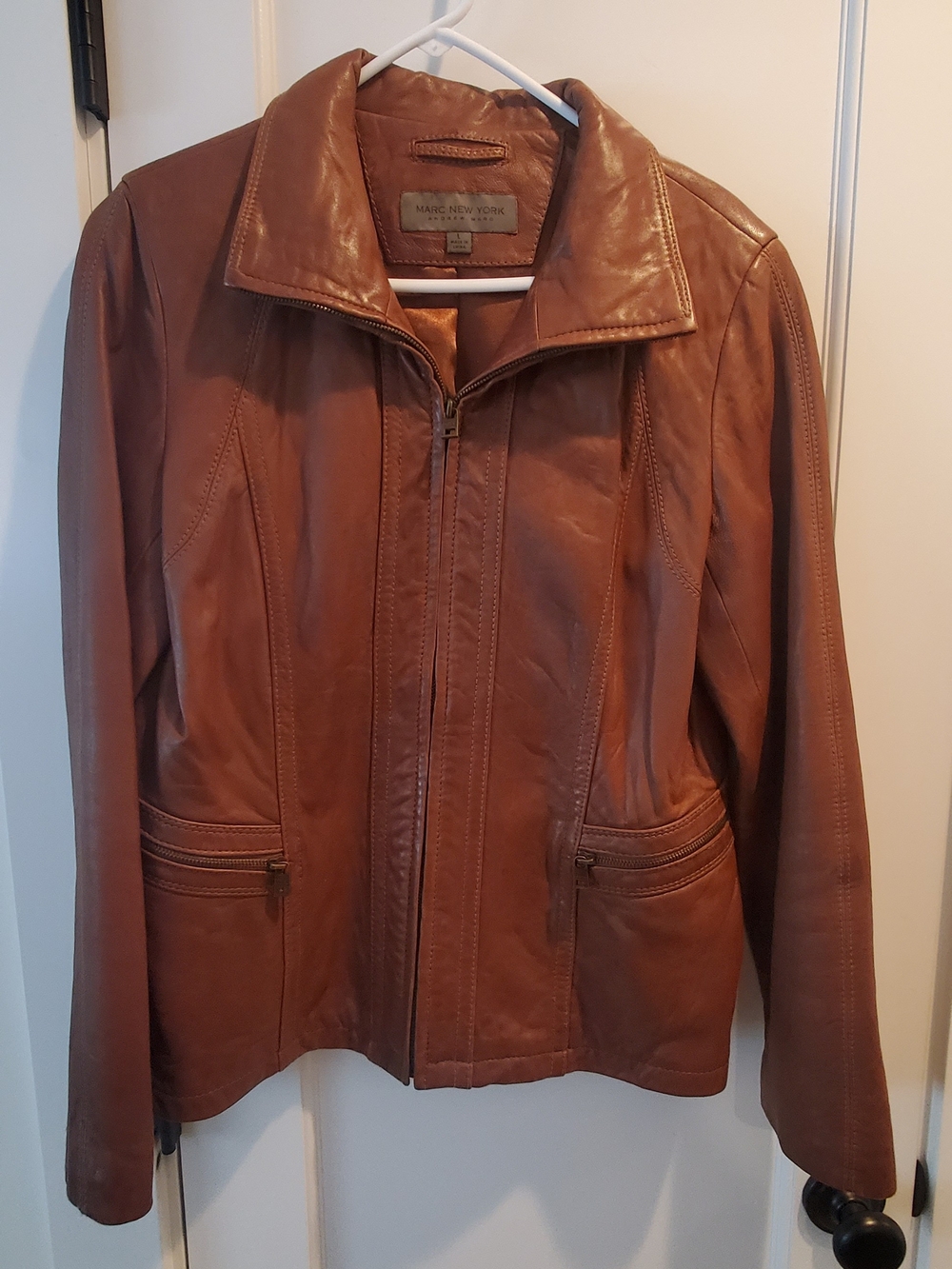 Marc New York Women's Chestnut Brown Leather Zip Jacket - Picture 2 of 6
